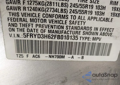 2015 Acura Mdx Technology Pkg W/Entertainment Pkg z USA, uszkodzony, nr VIN 5FRYD3H62FB010135